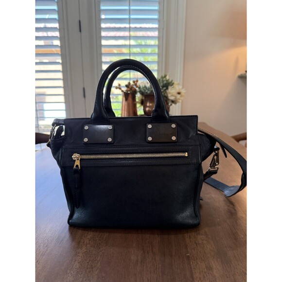 Rag & Bone Black Leather Satchel Tote Crossbody Gold Hardware Structured Handbag - Picture 4 of 16